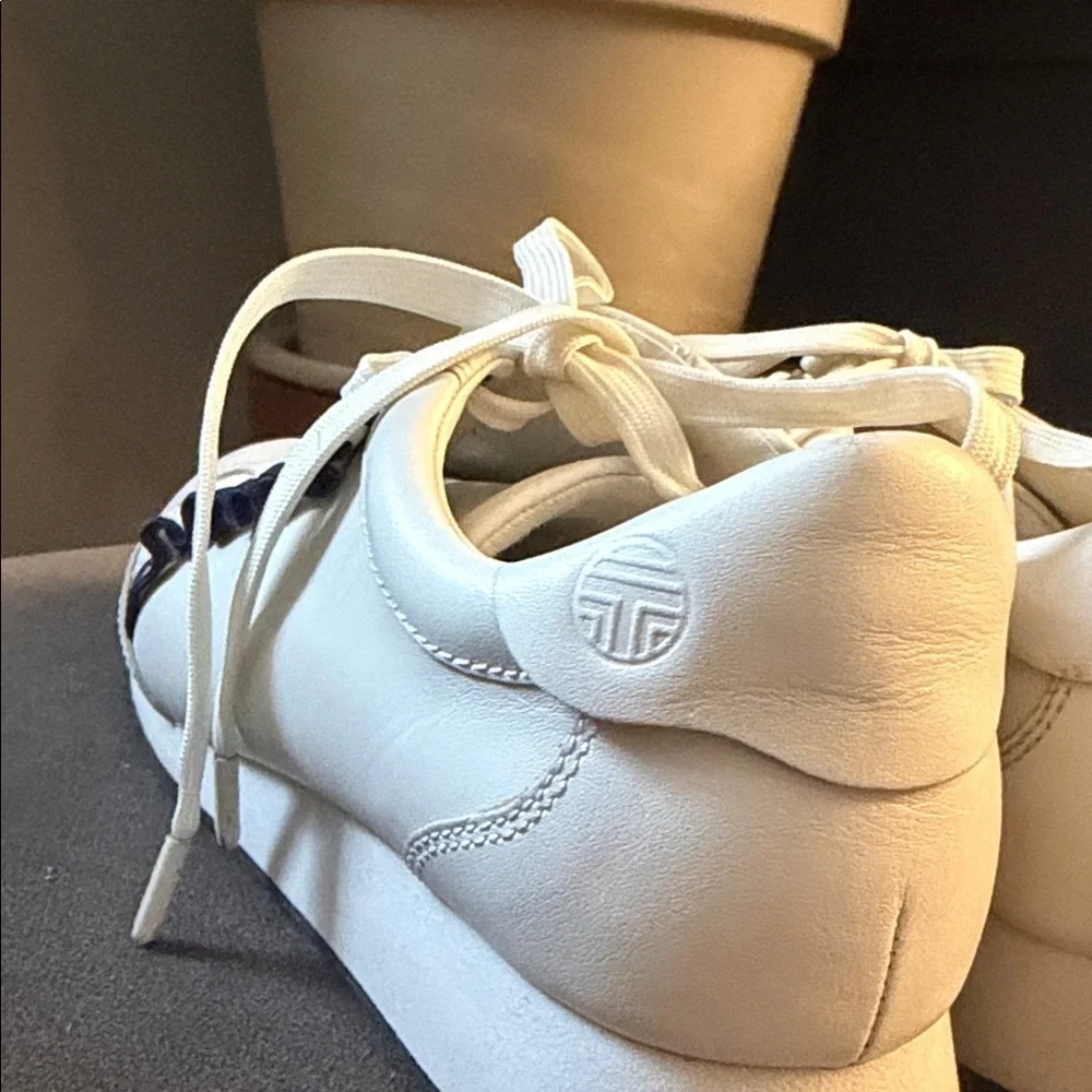 Tory Sport White Sneakers with Navy Ruffle Detail Golf Running Trainer
